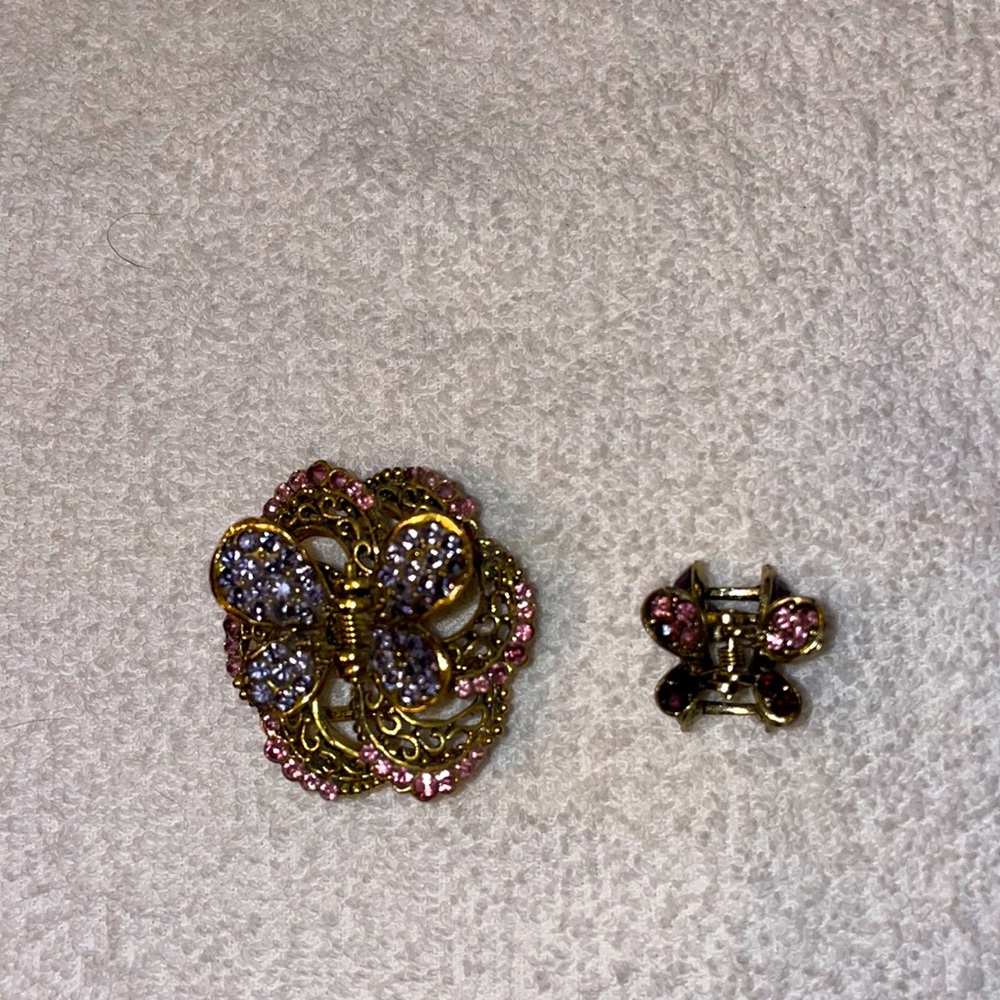 ANTHROPOLOGIE hair clips Pink Purple rhinestone barrettes Excelle… Butterfly